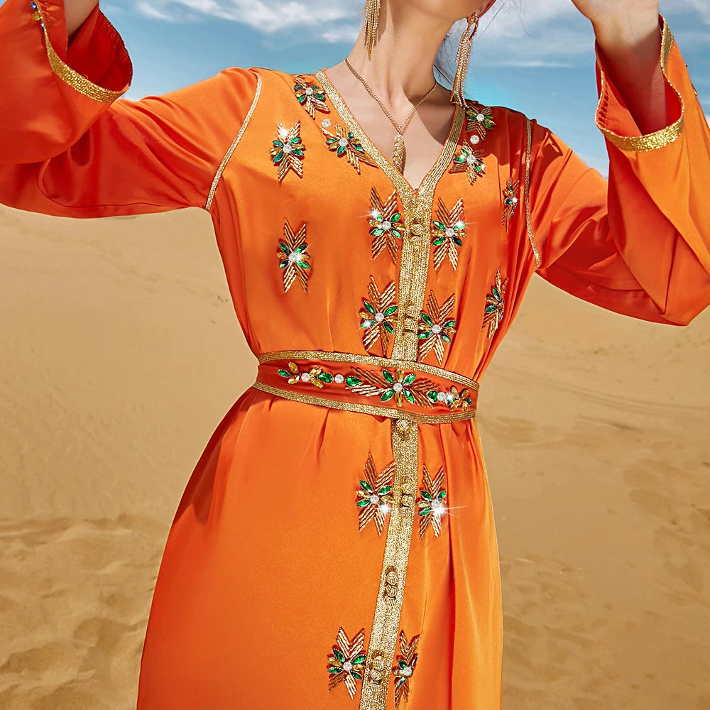 Broderie Détails Caftan Orange - Mode Caftan