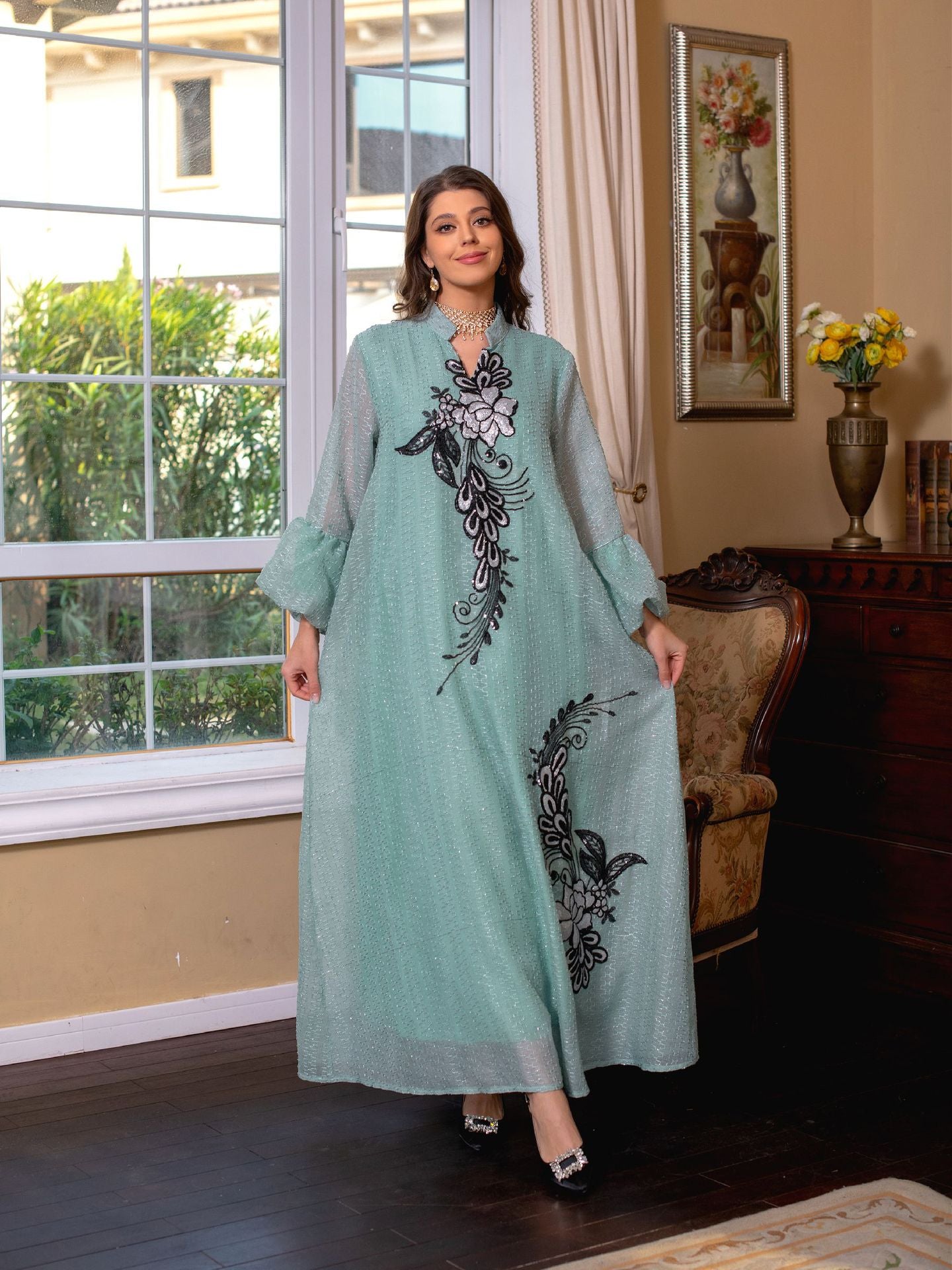 Caftan Bleu Argenté - Mode Caftan