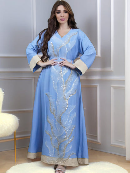 Caftan Bleu Ciel et Argent - Mode Caftan