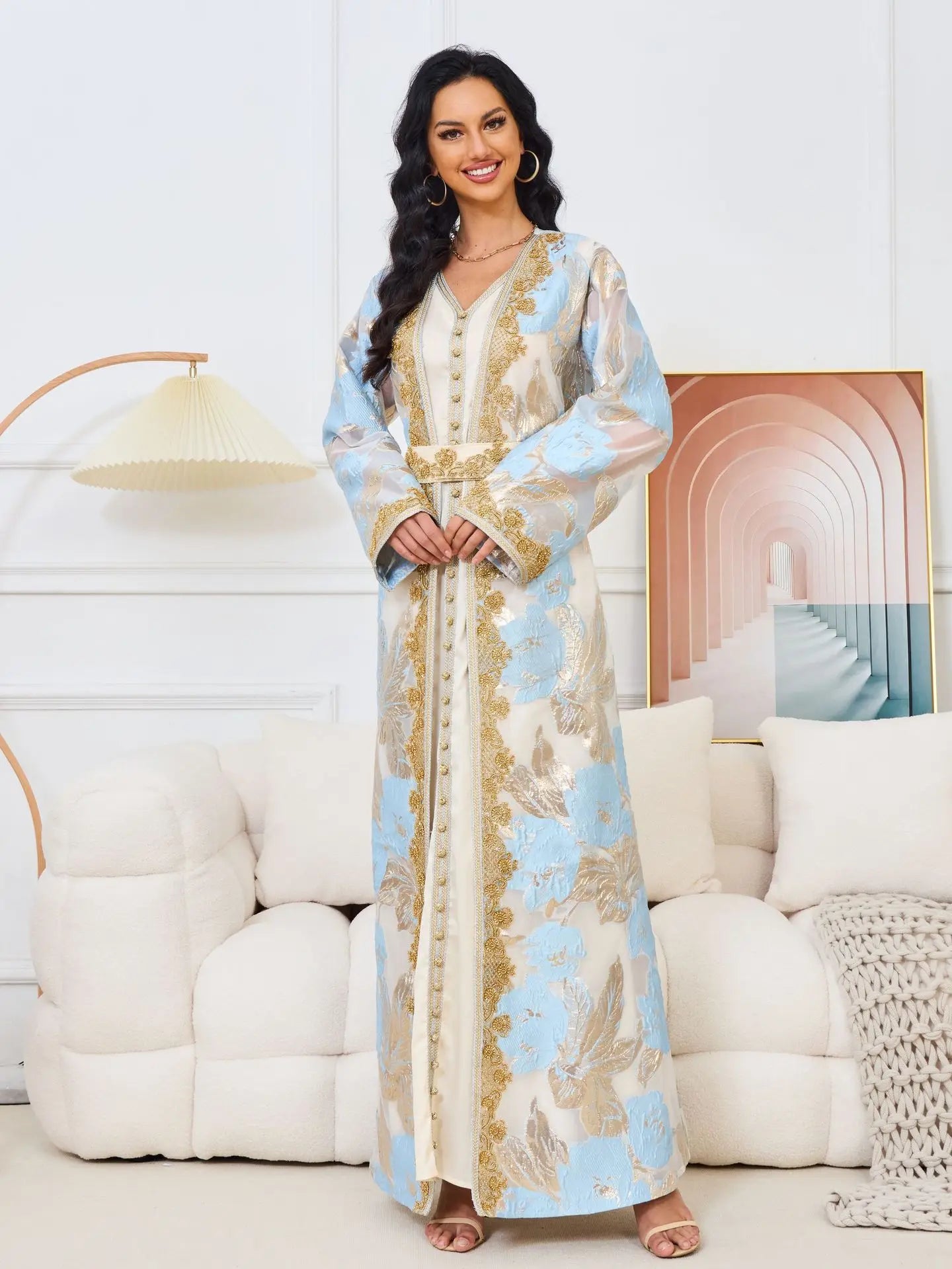 Caftan Bleu Ciel et Doré