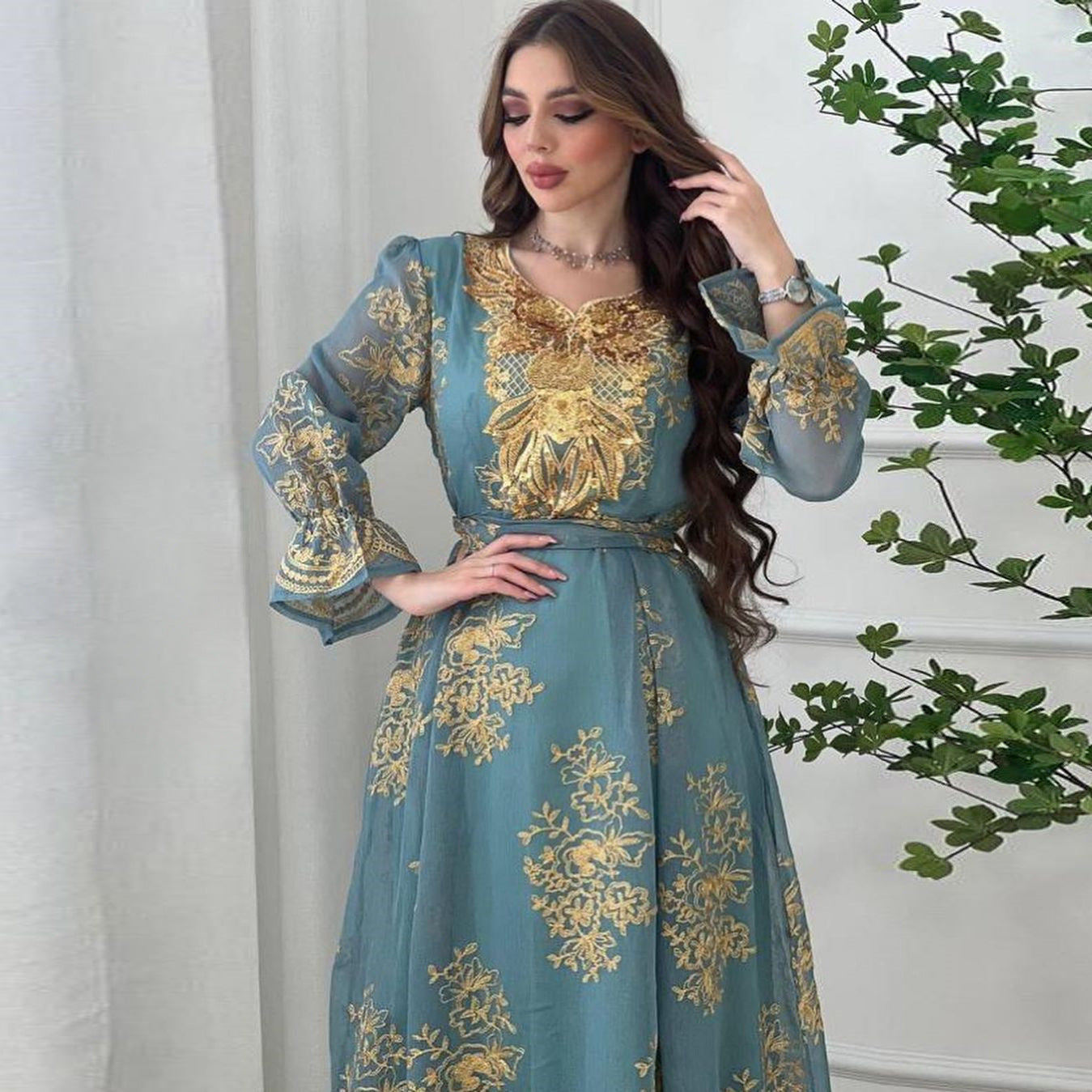 Caftan Bleu et Doré - Mode Caftan