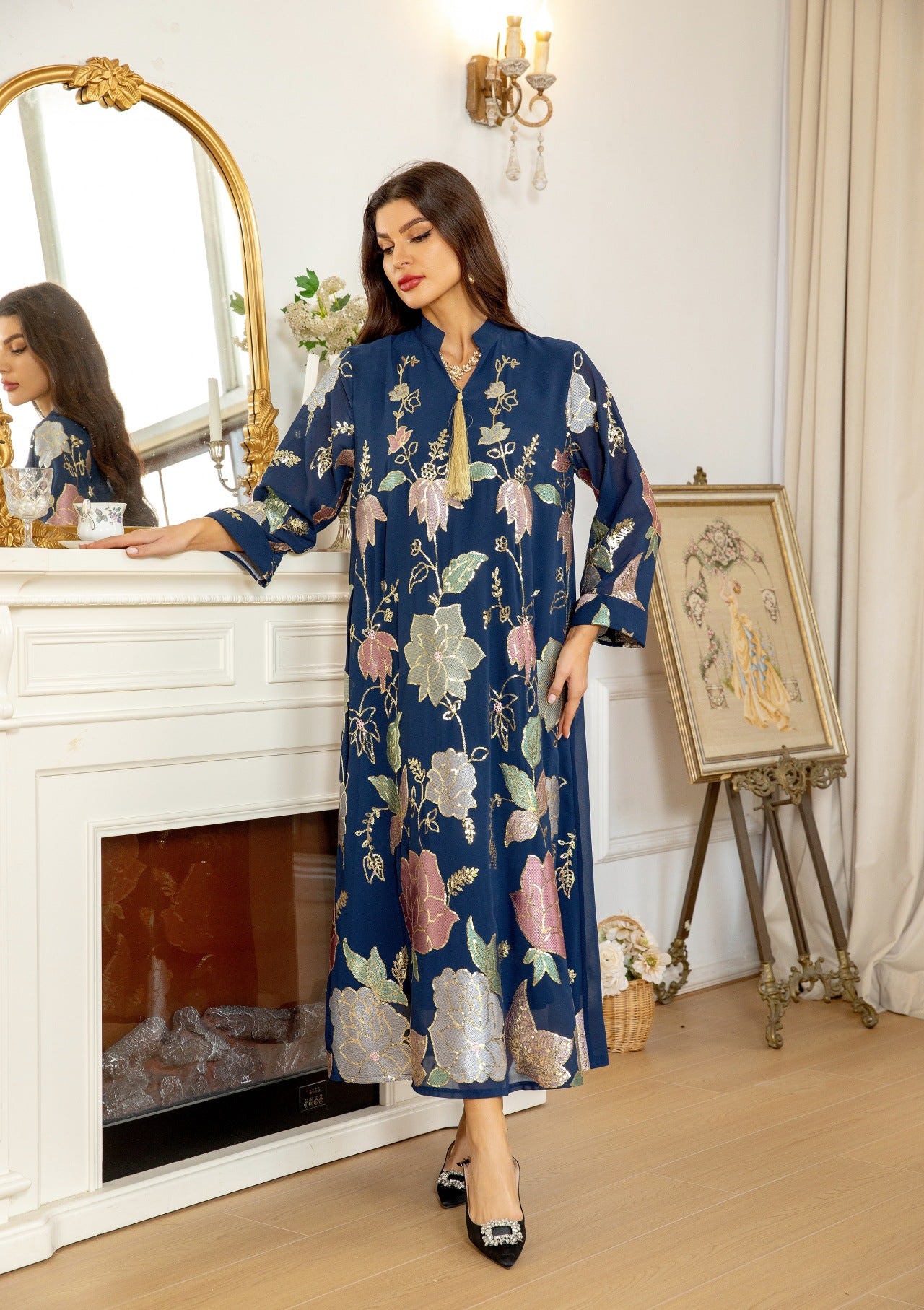 Caftan Bleu Moderne Fleur - Mode Caftan