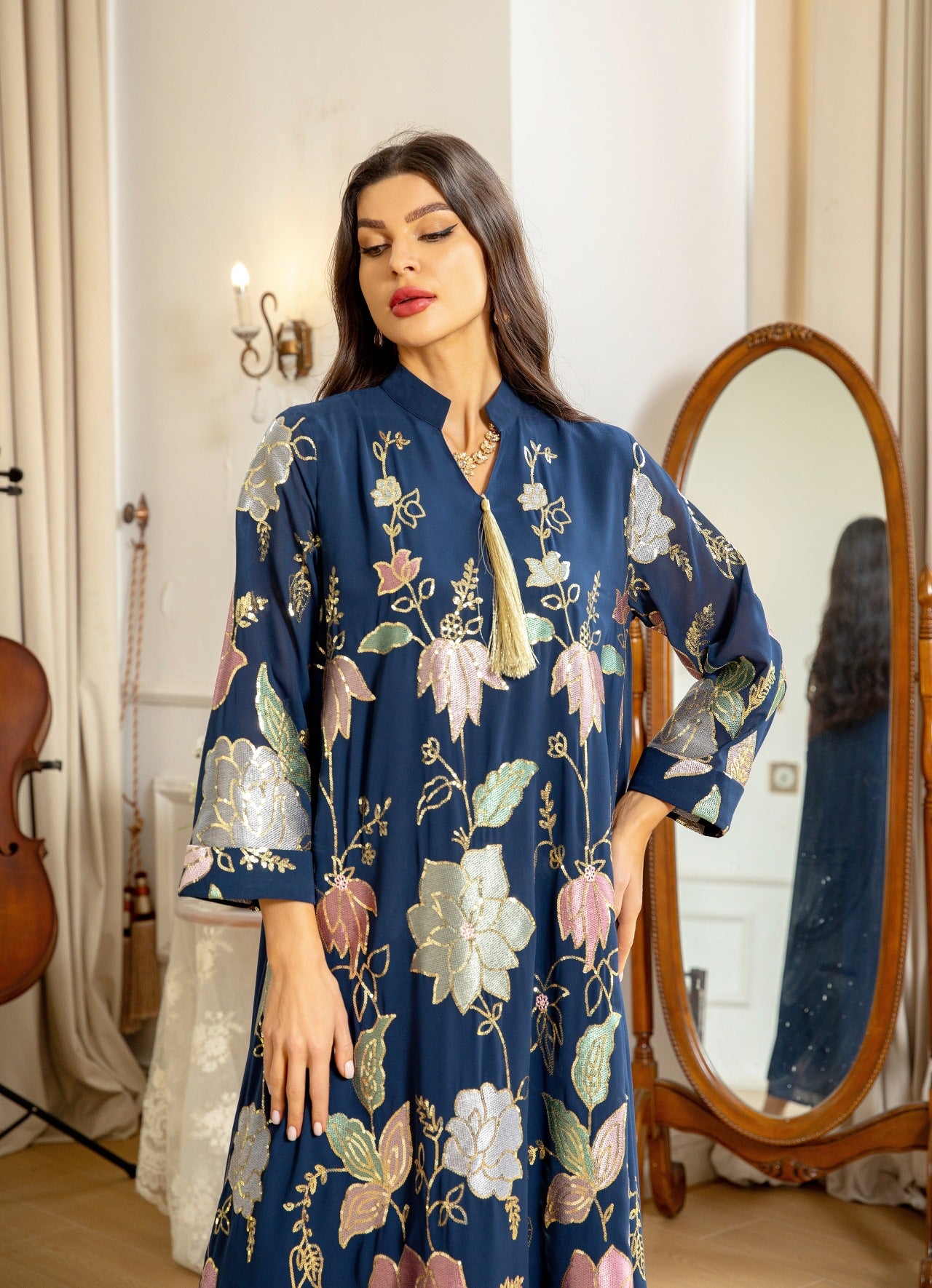 Caftan Bleu Roi Fleuri - Mode Caftan