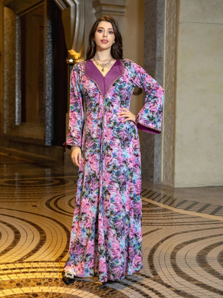 Caftan à Fleur Violet - Mode Caftan