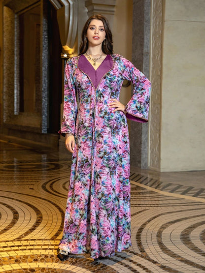 Caftan à Fleur Violet - Mode Caftan