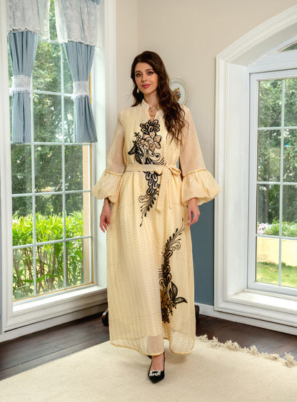 Caftan Fleuri Beige - Mode Caftan