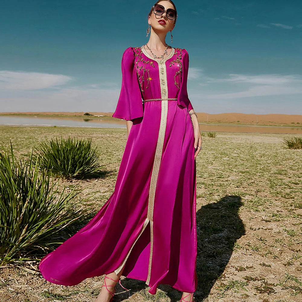 Caftan Fushia et Doré - Mode Caftan