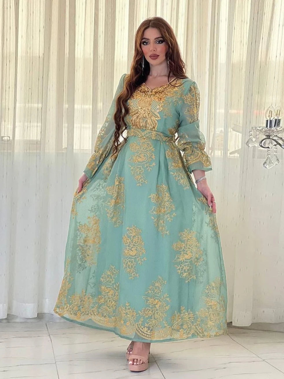 Caftan Marocain Bleu Turquoise - Mode Caftan