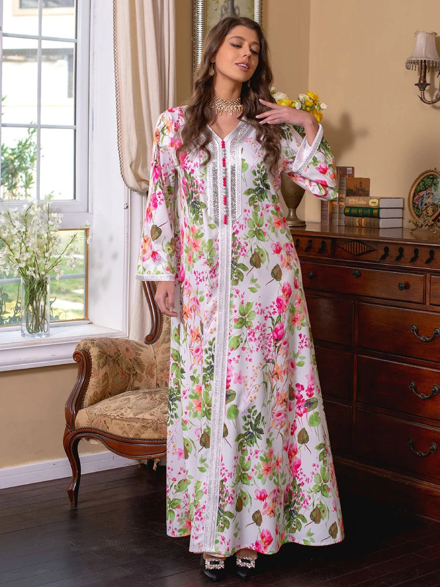 Caftan Marocain Fleuri Blanc - Mode Caftan