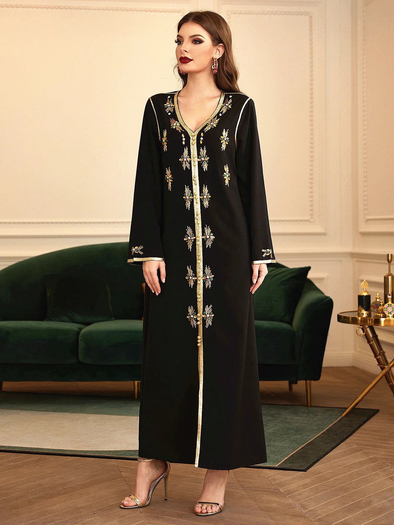 Caftan Marocain Noir et Doré - Mode Caftan