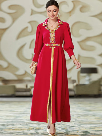 Caftan Marocain Rouge et Doré - Mode Caftan