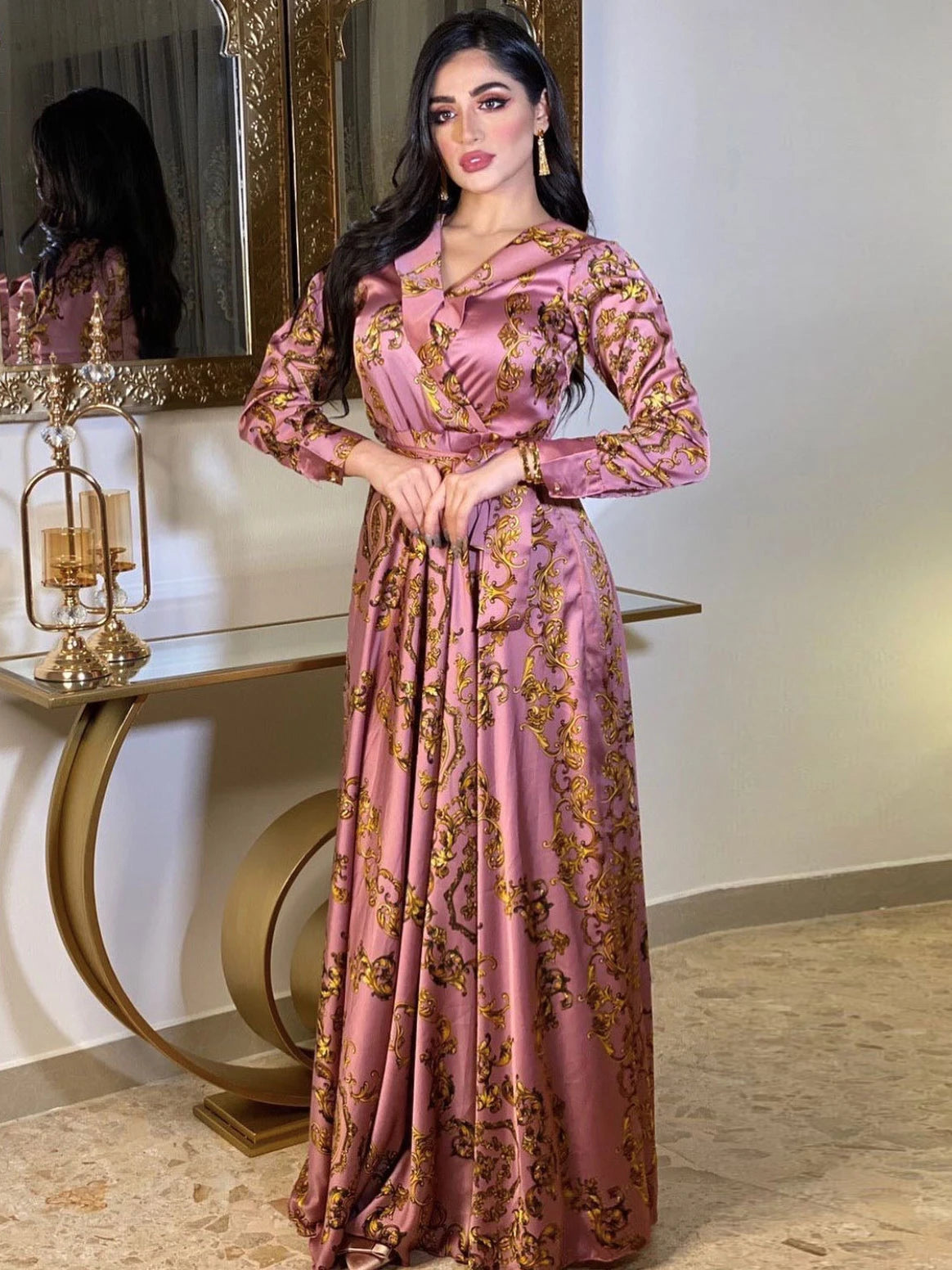 Caftan Marocain Satin Rose - Mode Caftan