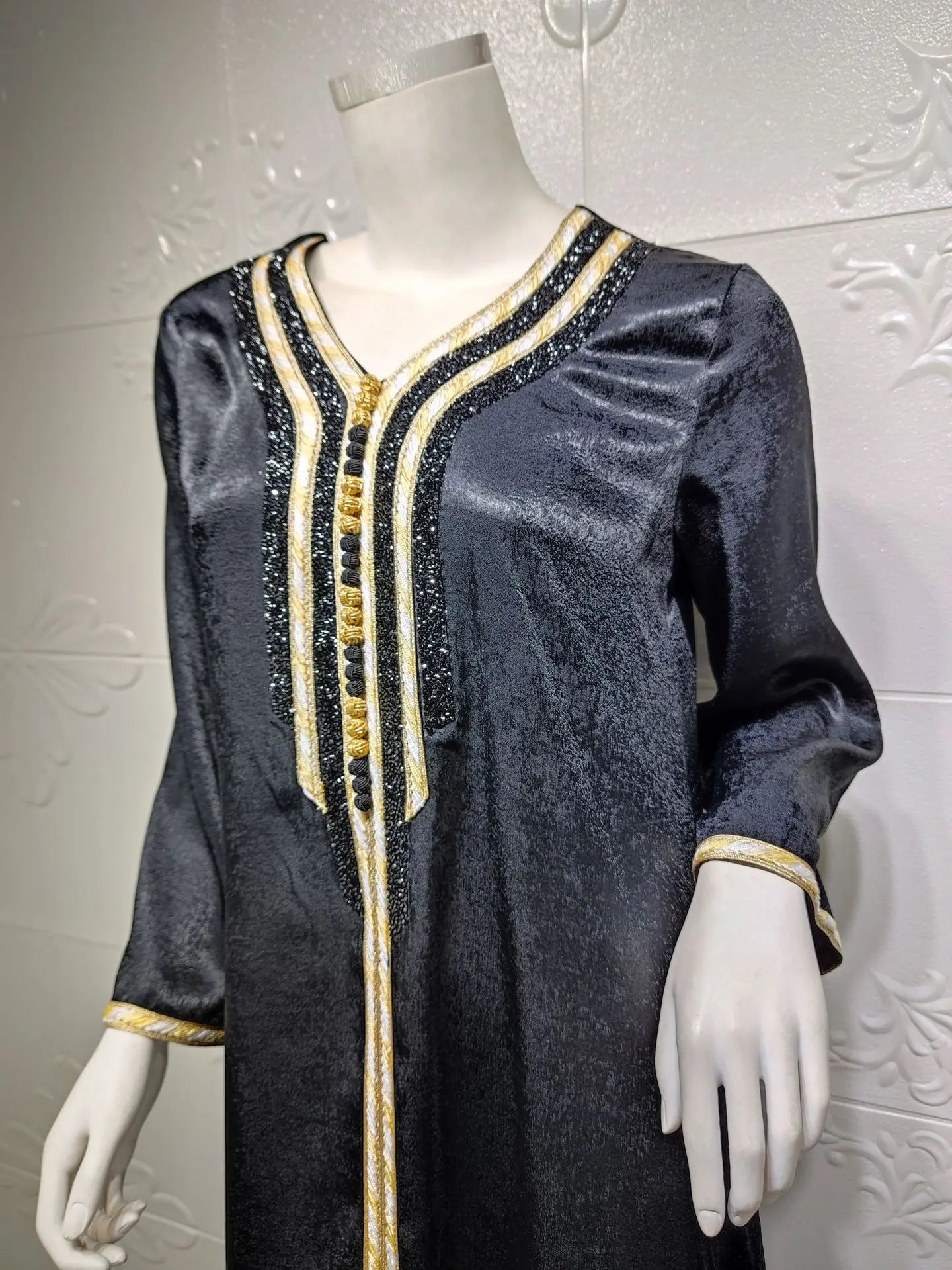 Caftan Noir et Or Simple - Mode Caftan$