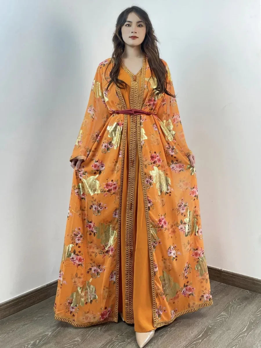 Caftan Orange et Or Brodé - Mode Caftan