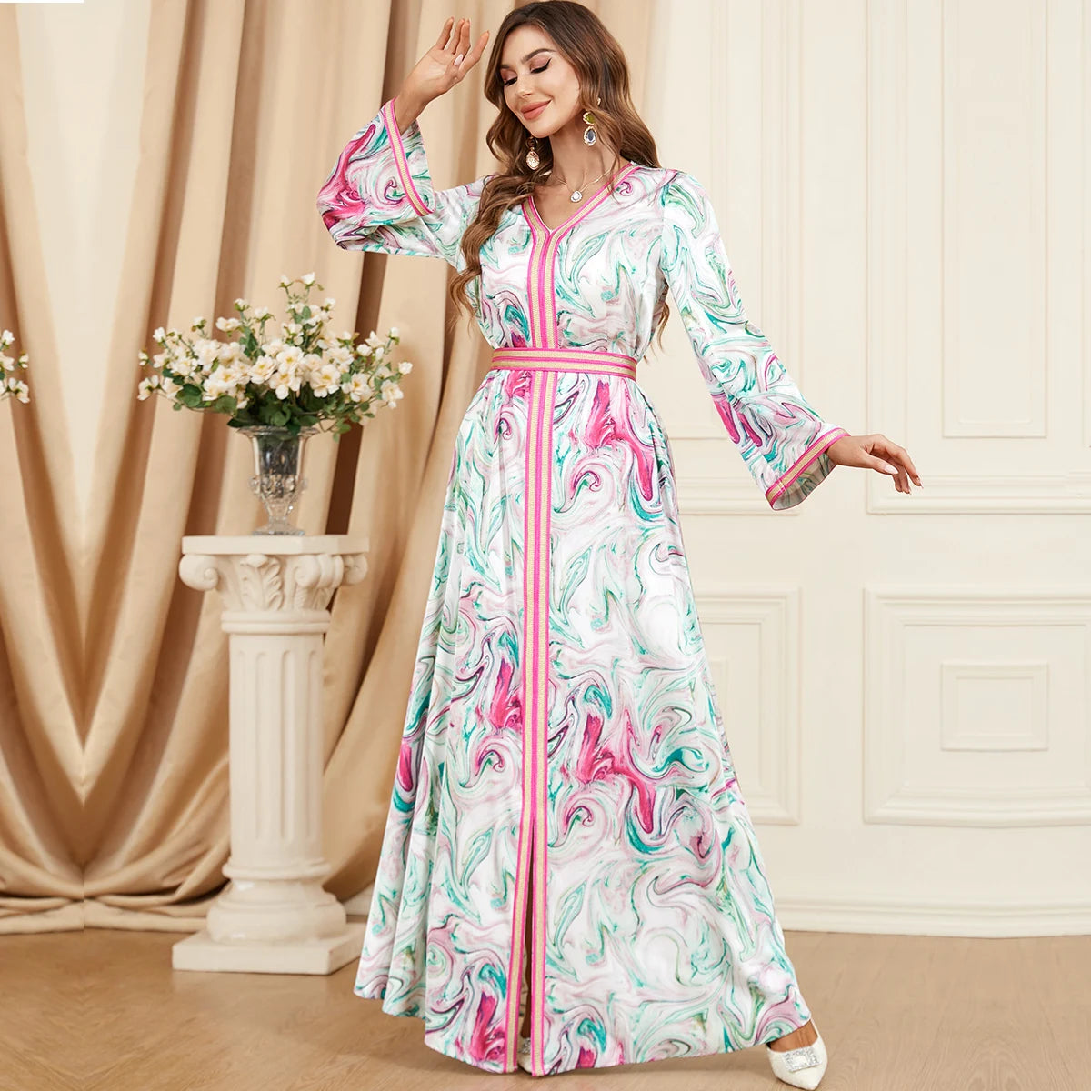 Caftan Rose Motifs Moderne - Mode  Caftan