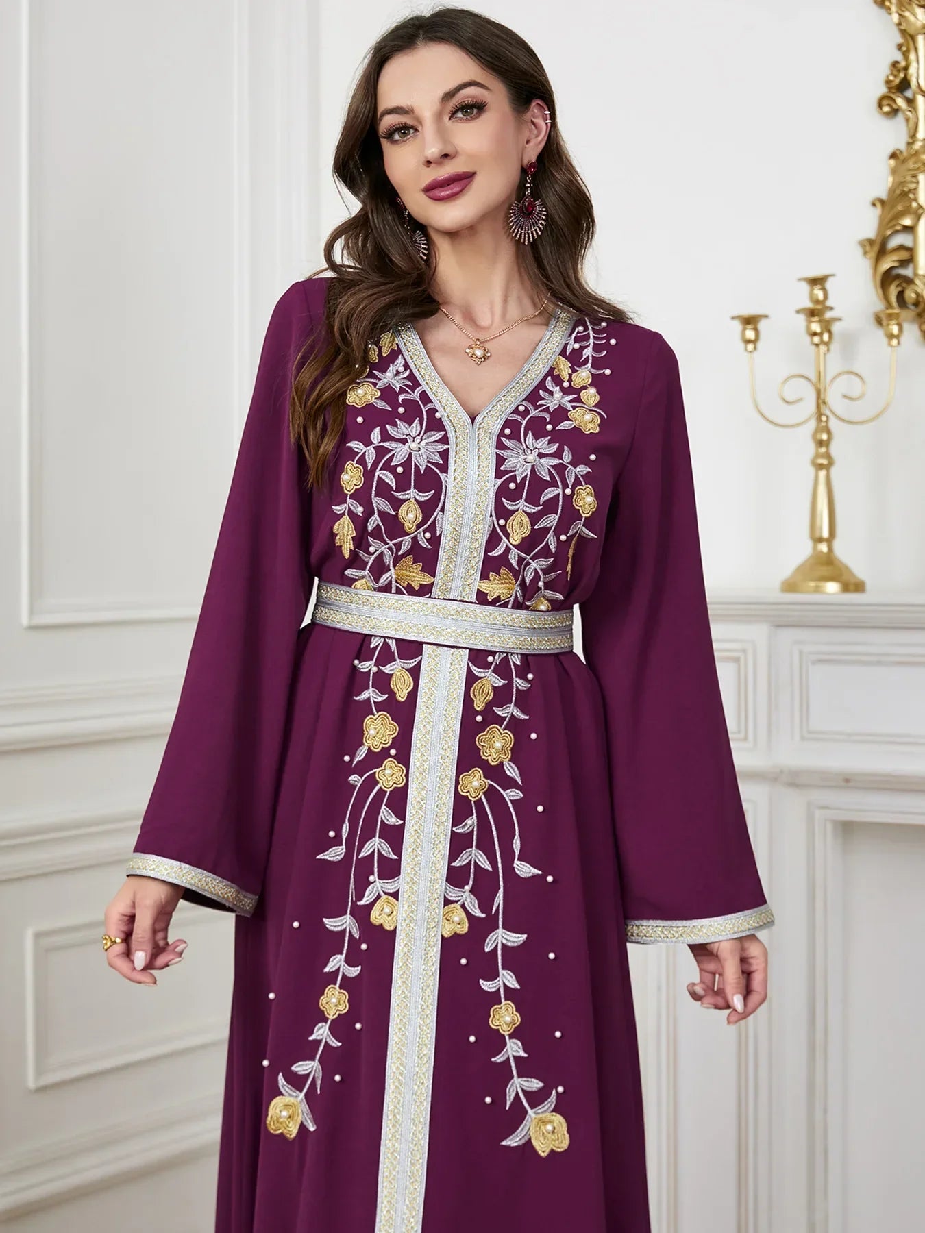 Caftan Mauve Marocain - brodé