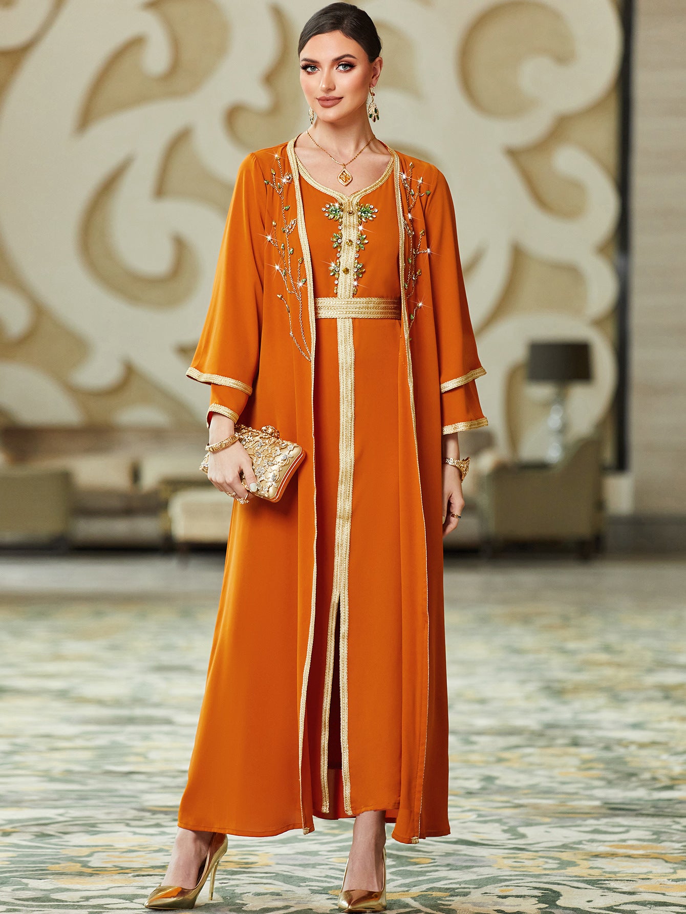 Caftan Orange et Doré - Mode Caftan