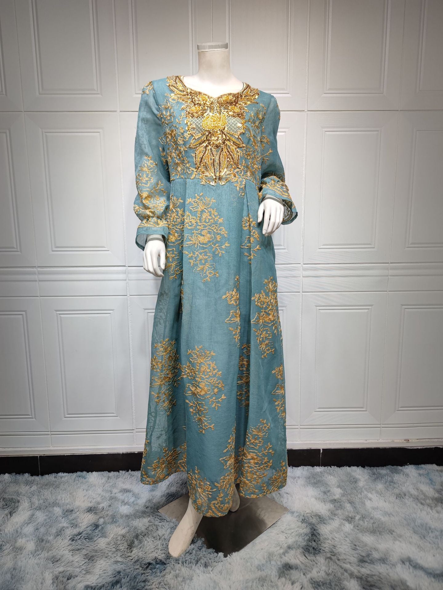 Caftan Doré et Bleu - Mode Caftan