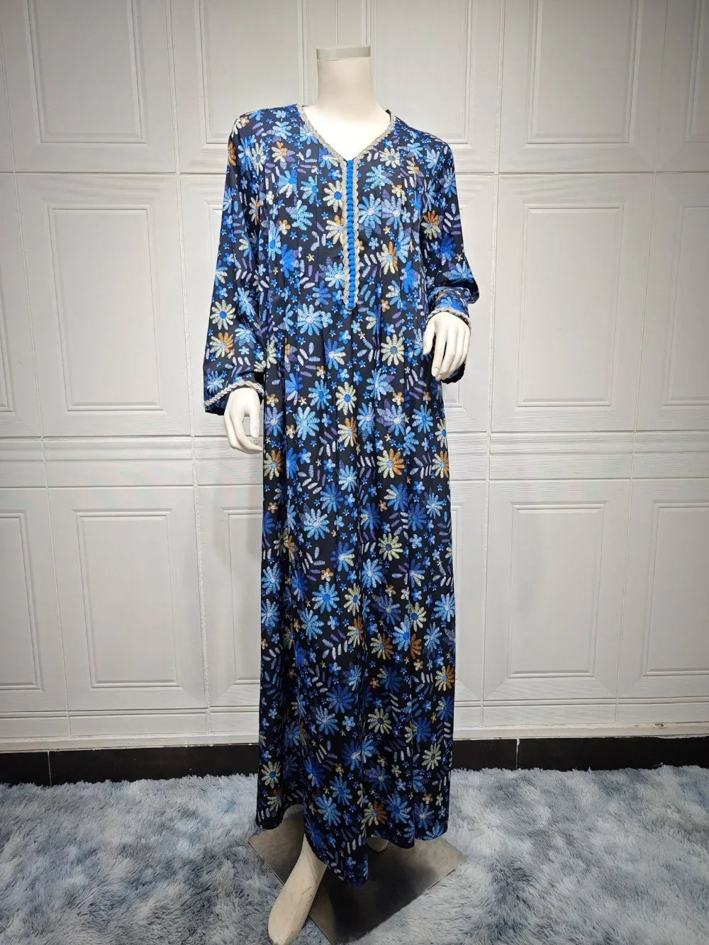 Robe de Caftan Bleu à Fleur  - Mode Caftan