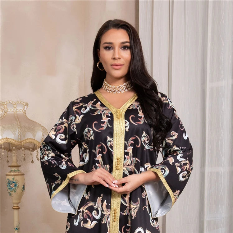 Caftan Marocain Motifs Noir - Mode Caftan