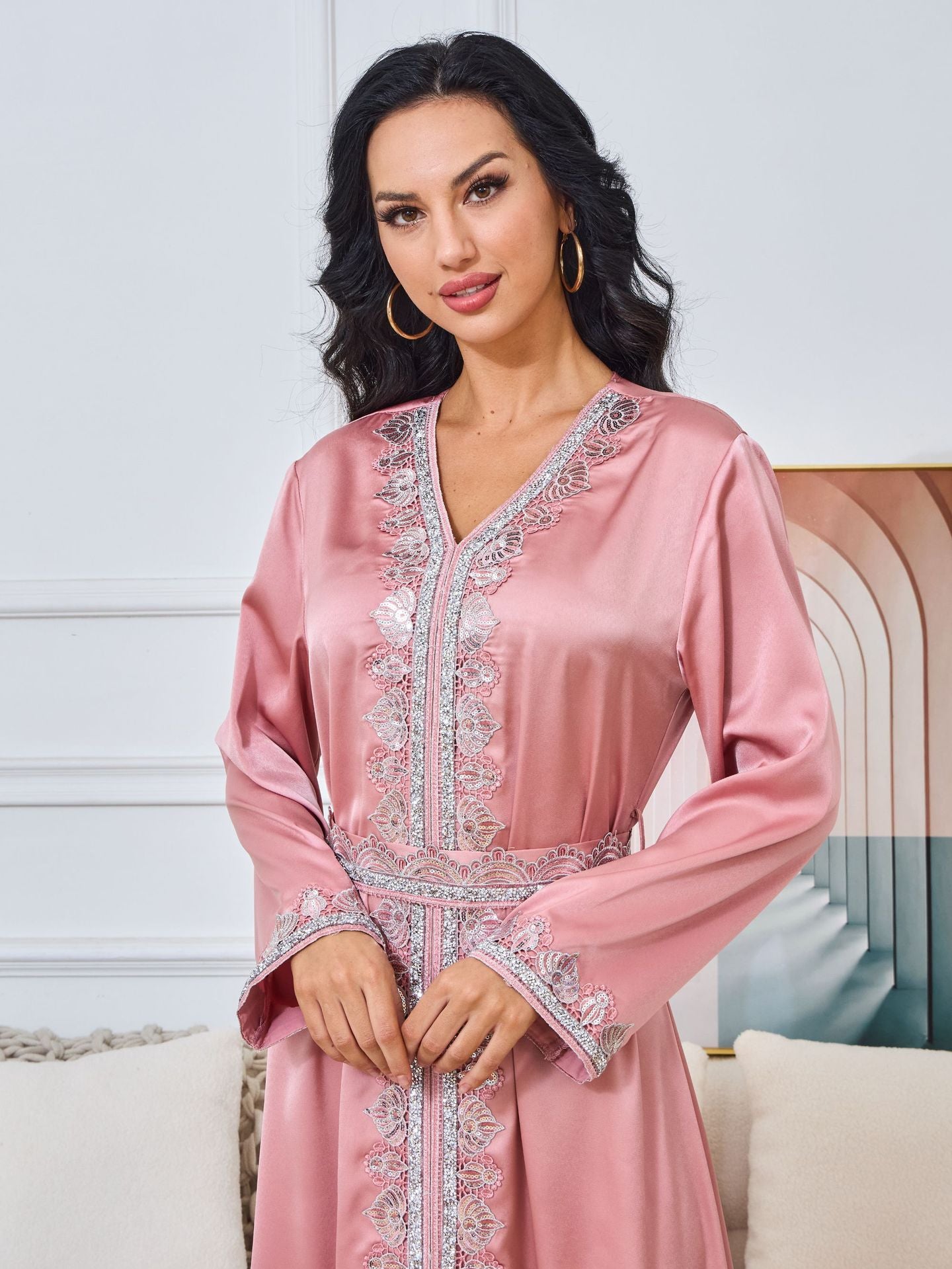 Caftan Rose en Satin - Mode Caftan 